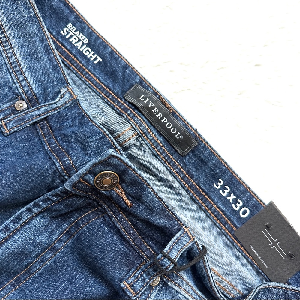 Liverpool Men’s Relaxed Straight Fit Jeans Size 33x30 Dark Blue NWT - Picture 7 of 9
